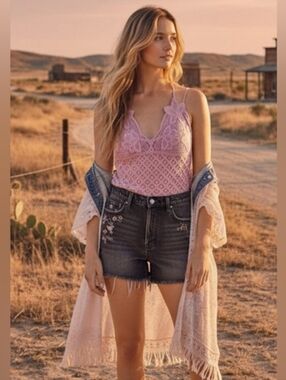 NWT Sewn+Seen "Crochet/Lace Adjustable 🍝/❌️Straps Smocked Back Bralette Top" SM